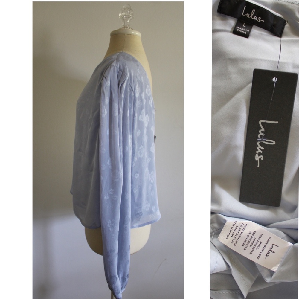 Lulus NWT Stay Lovely Dusty Blue Floral Jacquard Satin One-Shoulder Top Large - Picture 4 of 10